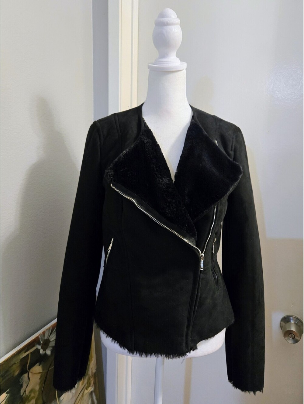 Zara Trafaluc Black Inside Fur Outerwear Collection Size Small